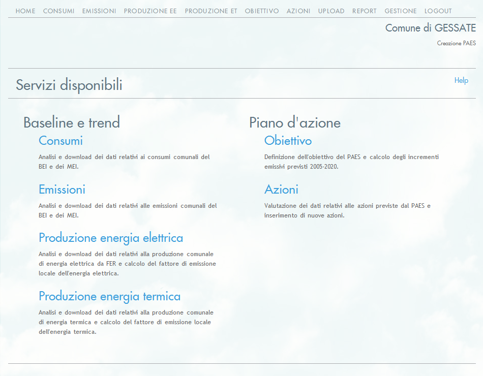 Homepage del software CO20 per il Patto dei Sindaci Homepage dell'applicativo CO20 per il Patto dei Sindaci
